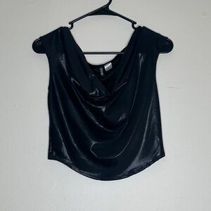 H&M Shiny Black Drape Blouse